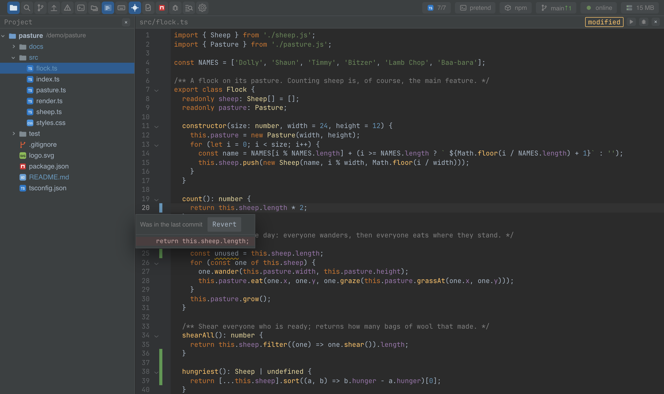 The same code in the search preview and in the diff