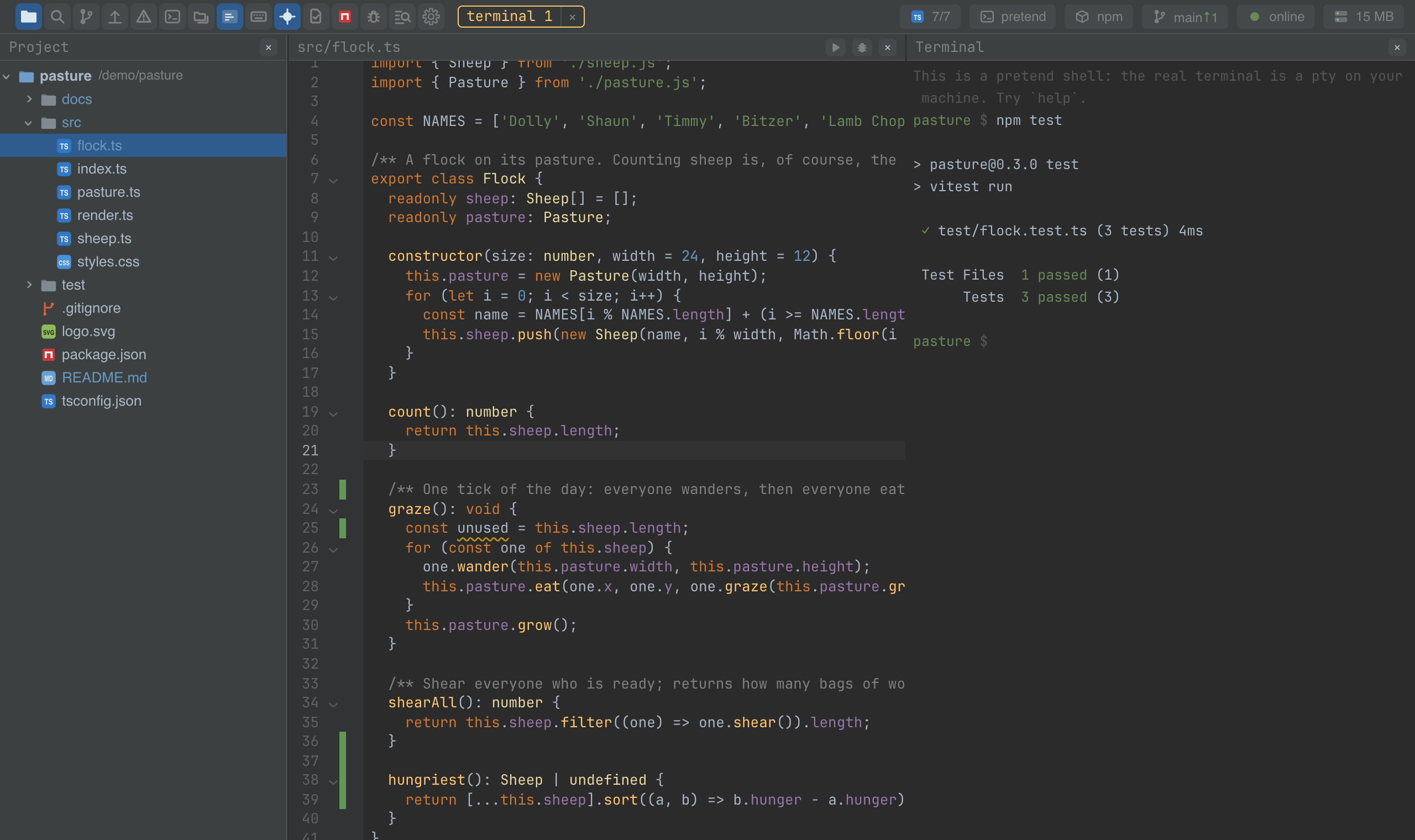 The IDE embedded in an ordinary page