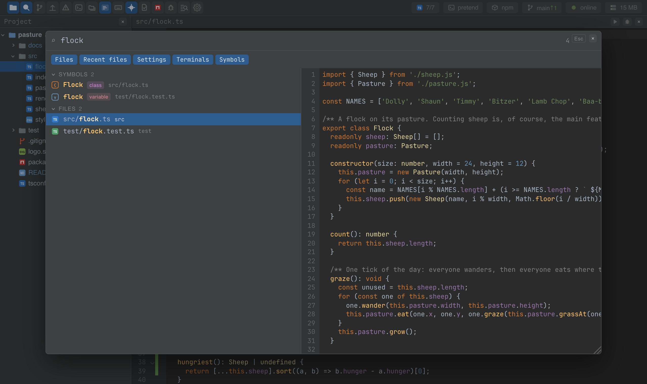 Search everywhere with files, symbols and a preview