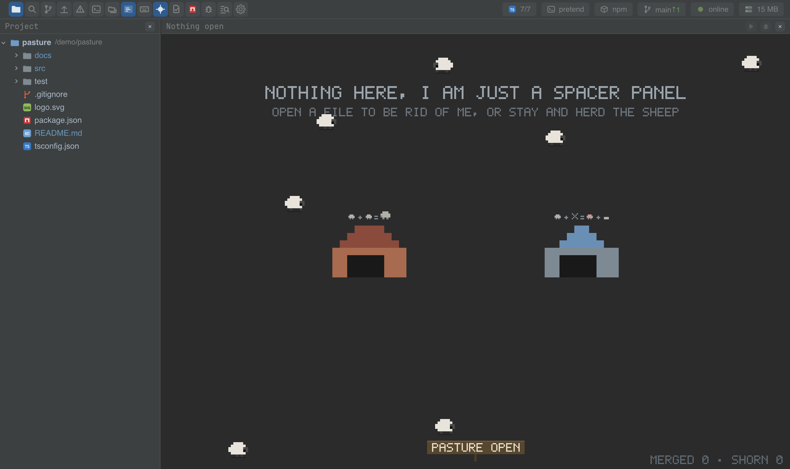 The pasture in an empty editor
