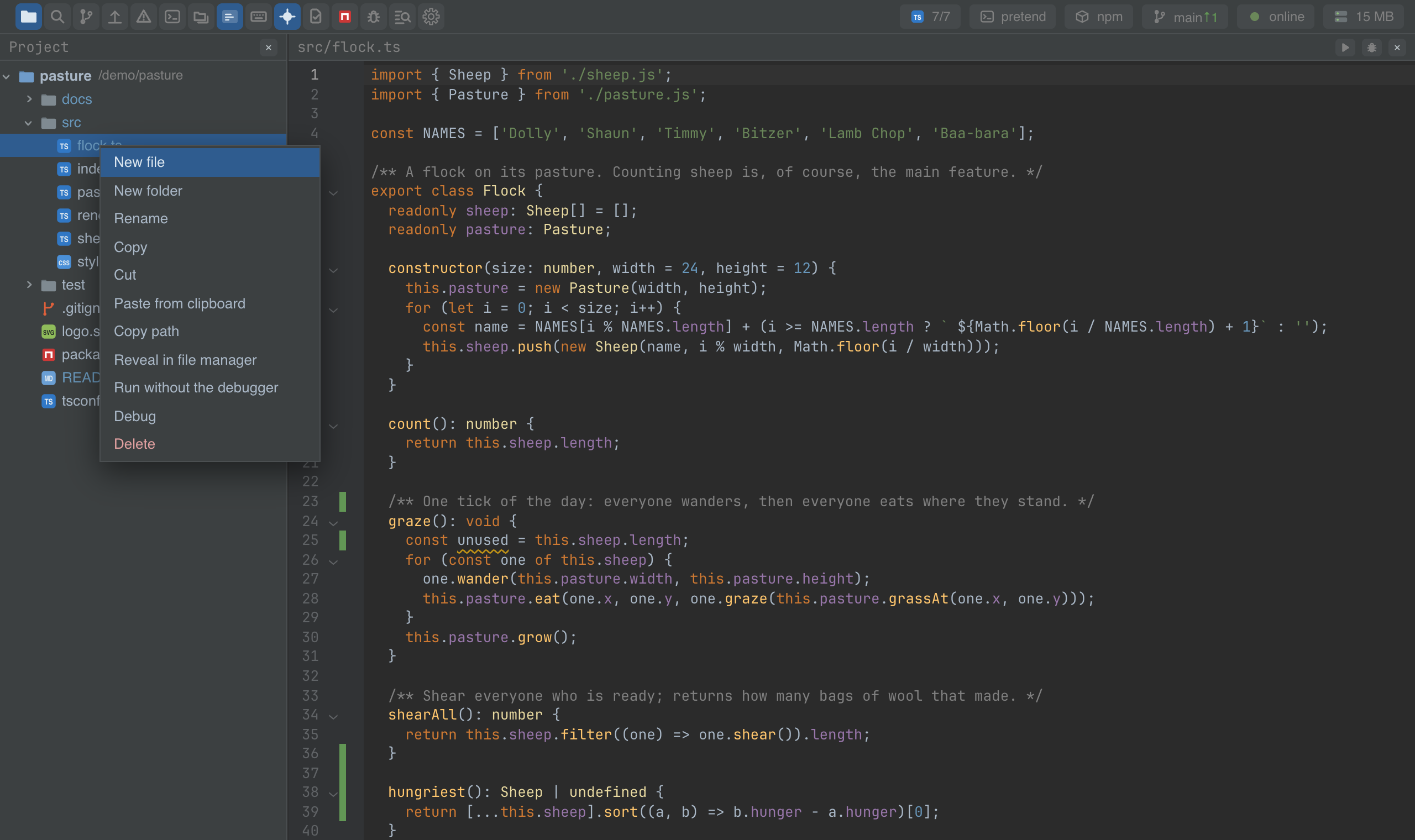 A pick list, a context menu and a question modal